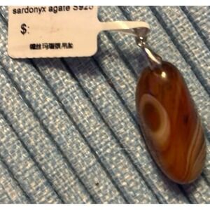 NEW Natural Sardonyx Agate Land‎ Crystal Pendant w/ 925 SS Loop